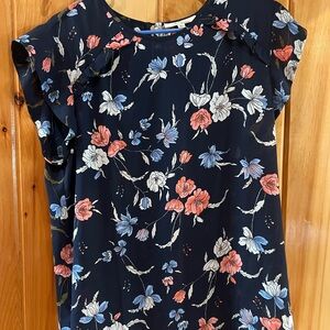 Floral Navy Ruffle Sleeve Blouse - Brand Not Visible